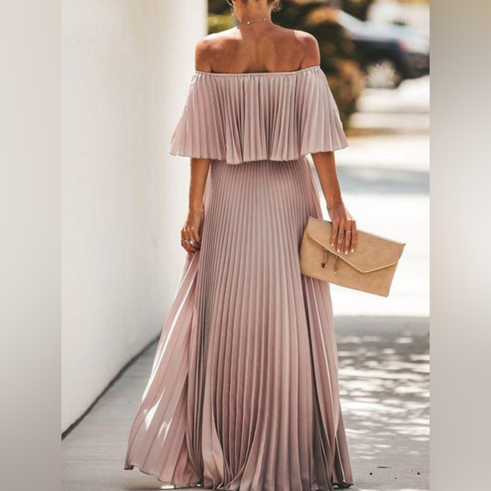 Full Size Off-Shoulder Pleated Maxi Dress Plus Size